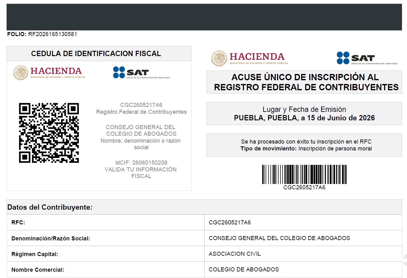 Registro de RFC del Consejo General del Colegio de Abogados